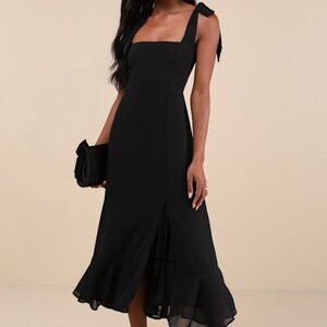 Lulus Summer Invite Black Tie-strap Tiered Midi Dress - Size L
